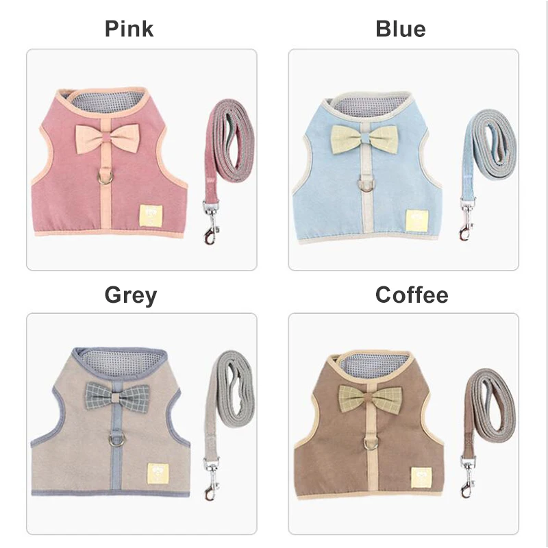 Solid Color Dog Harness Leash Suit Cotton Adjustable Bowknot Breathable Mesh Cat Harnesses For Small Dogs Walking Run Pet Vest 
Solid Color Dog Harness Leash Suit Cotton Adjustable Bowknot Breathable Mesh Cat Harnesses For Small Dogs Walking Run Pet Vest