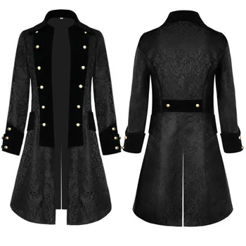 

Men Trench Coat Steampunk Jacket Medieval Costume Men Long Sleeve Gothic Brocade Jacket Frock Vintage Stand Collar Men's Coat