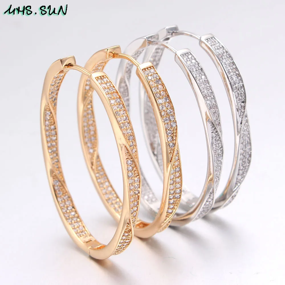 

MHS.SUN Fashion Cubic Zircon Gold/Sliver Color Hoop Earrings Women Hip Hop Big Circle CZ Simple Ear Jewelry Party Gift 1Pair