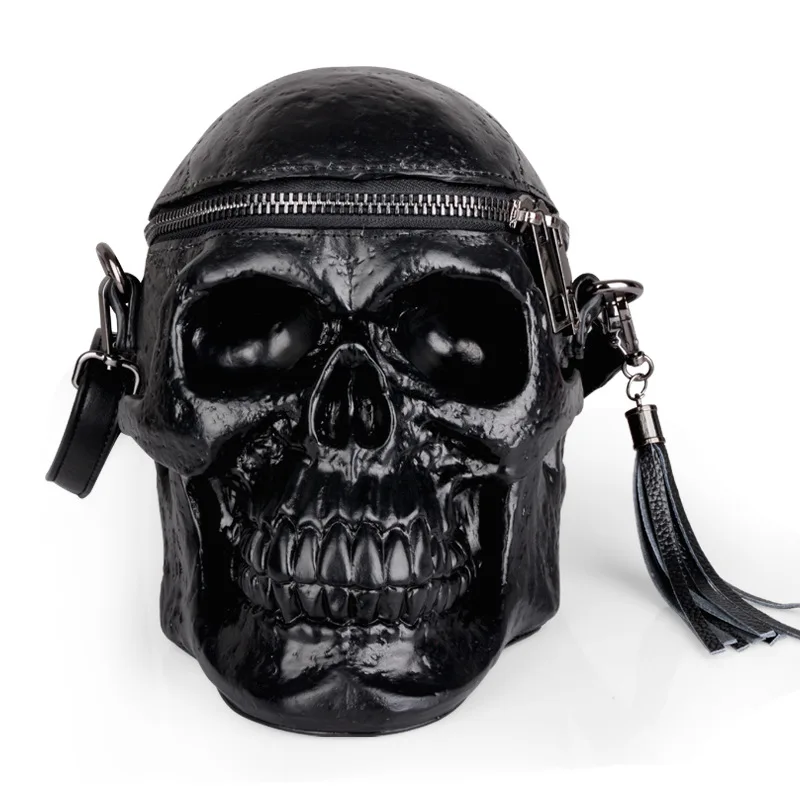 

women bag 3D originality Funny simulation skull Silica Gel Bucket Vintage Solid Zipper Soft Shoulder Bags handbag Unisex