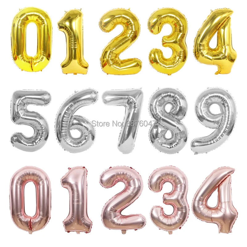 1pcs 40 inch number 0 1 2 3 4 5 6 7 8 9 balloons rose gold silver happy birthday party decorations anniversary digital | Дом и сад