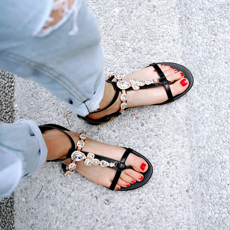 2019 Summer Flat Heel Sweet Crystal Rhinestone Party Beach Shoes Ankle Buckle Gladiator Sandals Women Black Silver Shoe
2019 Summer Flat Heel Sweet Crystal Rhinestone Party Beach Shoes Ankle Buckle Gladiator Sandals Women Black Silver Shoe