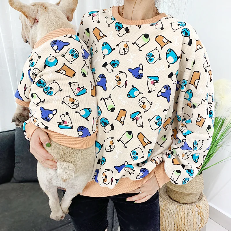 Autumn and winter new round collar full print dog head parent-child clothes plus plush terry pet two legged clothes
Autumn and winter new round collar full print dog head parent-child clothes plus plush terry pet two legged clothes