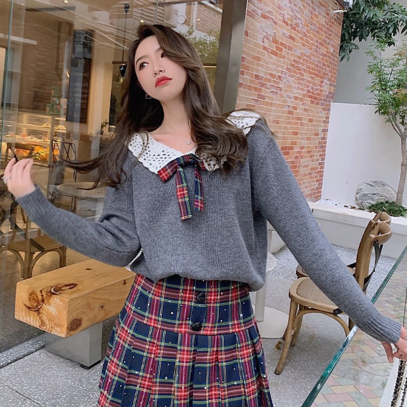 2020 autumn and winter sweet bowknot all-match doll collar mohair knit sweater lazy style sweater pullover women
2020 autumn and winter sweet bowknot all-match doll collar mohair knit sweater lazy style sweater pullover women