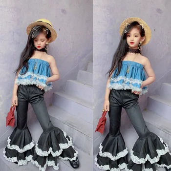 Spring and Summer Girls' Small Fragrance Style Suit New Wrapped Chest Top + Lace Lace Bell Pants Suit Children's Ladies Style 
Spring and Summer Girls' Small Fragrance Style Suit New Wrapped Chest Top + Lace Lace Bell Pants Suit Children's Ladies Style
