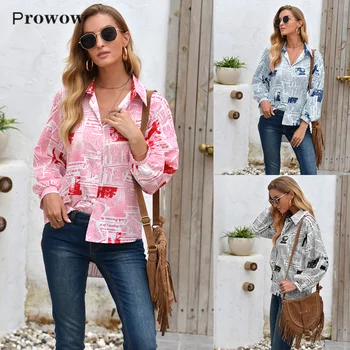 Prowow autumn winter Women Newspaper print letter blouse Turn shirt long sleeve loose vintage fashion casual Office tops
Prowow autumn winter Women Newspaper print letter blouse Turn shirt long sleeve loose vintage fashion casual Office tops