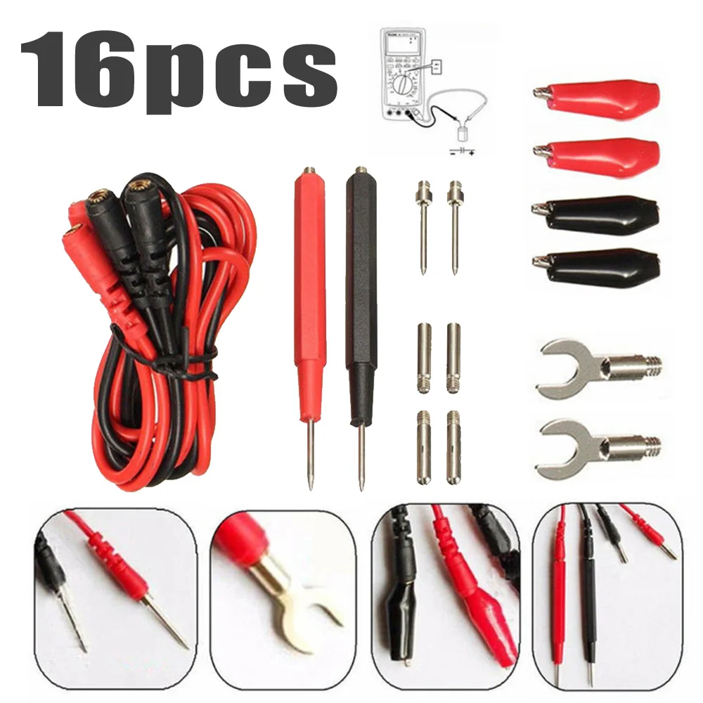 Kit Multimeter Test Leads Multifunction Tin PVC 90cm Connector Crocodile clips 16pcs Accessory Set
Kit Multimeter Test Leads Multifunction Tin PVC 90cm Connector Crocodile clips 16pcs Accessory Set