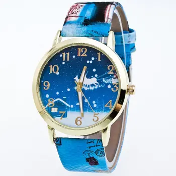 

New Quartz Watch Milu Deer Snow Pattern Cabin Litchi Leather Strap Round Dial Exquisite Workmanship