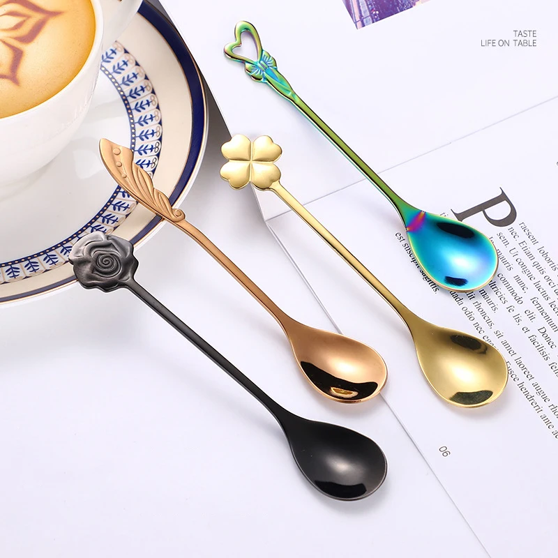 

Vacclo Retro Creative Coffee Stir Spoon Colorful Rose Wing Handle Mini Cake Pudding Sugar Scoop Kitchen Mug Decor Cutlery Gift