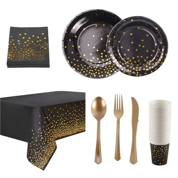 1 Set of 96PCS Disposable Tableware Set Black Gold Stamping Dot Cutlery Kit Multi-purpose Party Flatwares Set for Party (Black T
1 Set of 96PCS Disposable Tableware Set Black Gold Stamping Dot Cutlery Kit Multi-purpose Party Flatwares Set for Party (Black T