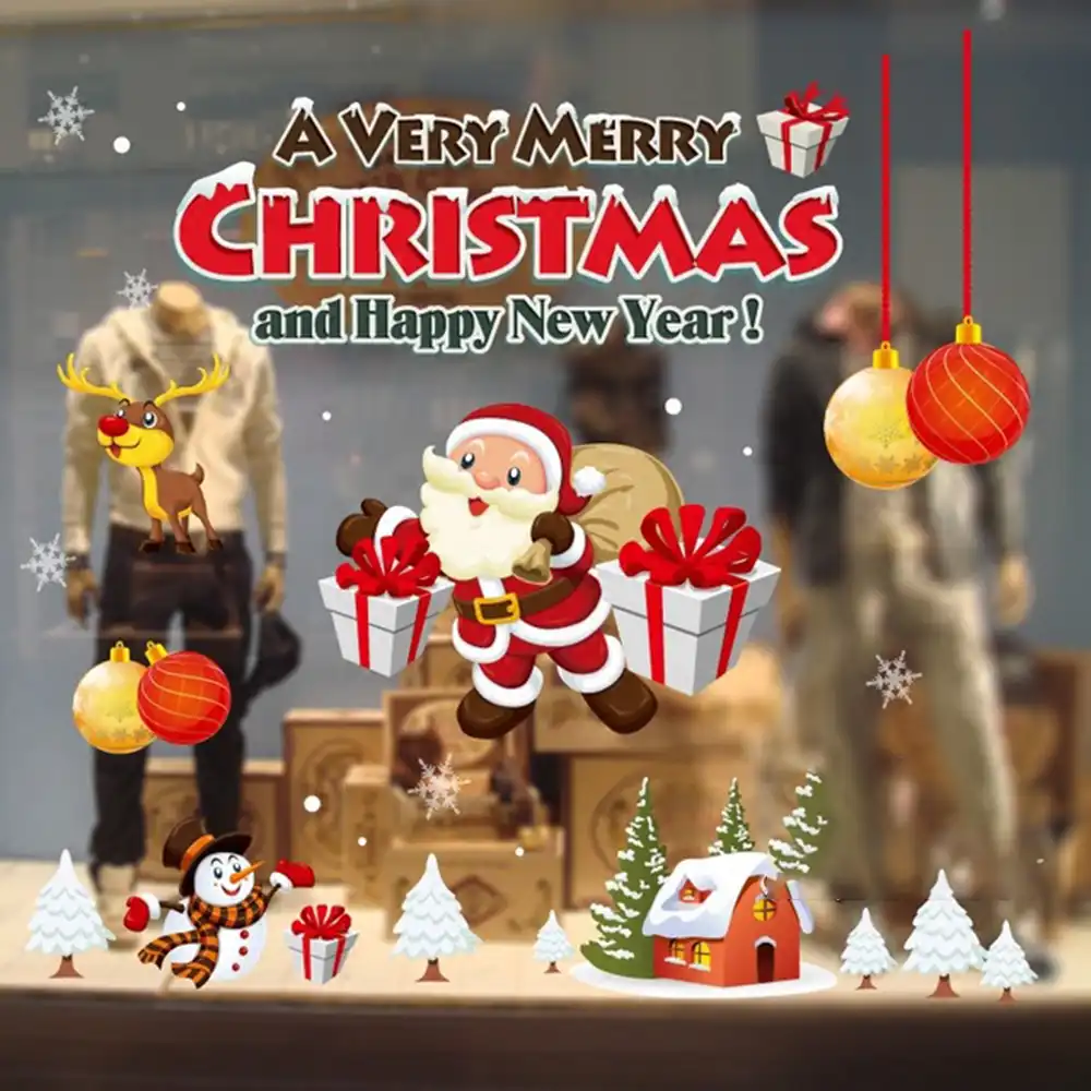 christmas decoration window glass stickers merry christmas santa
