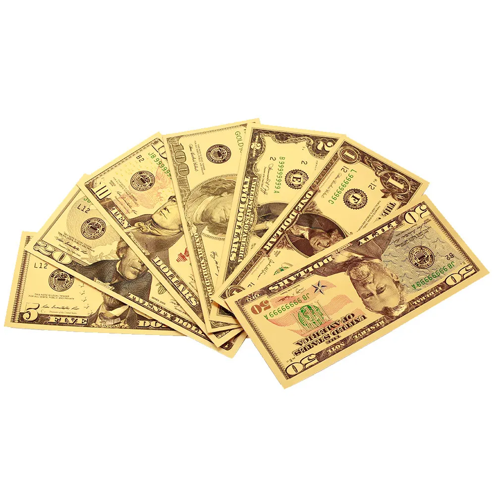 Gold 14*6.5*0.1cm Dorpshipping 7PCS/Set 1/2/5/10/20/50/100 Dollar Fake Money USA Banknotes Coin Collection Antique Souvenir
Gold 14*6.5*0.1cm Dorpshipping 7PCS/Set 1/2/5/10/20/50/100 Dollar Fake Money USA Banknotes Coin Collection Antique Souvenir