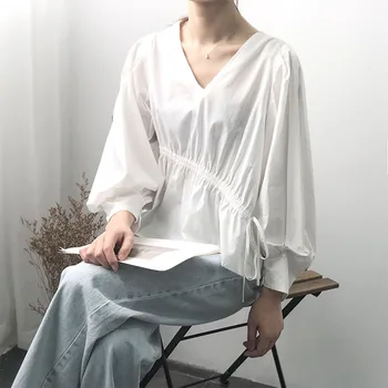 Japan Style Pure White Women Blouse Summer Korean Doll Shirt V-neck Lace Up Irregular Long Sleeves Shirt Female Chic Top
Japan Style Pure White Women Blouse Summer Korean Doll Shirt V-neck Lace Up Irregular Long Sleeves Shirt Female Chic Top