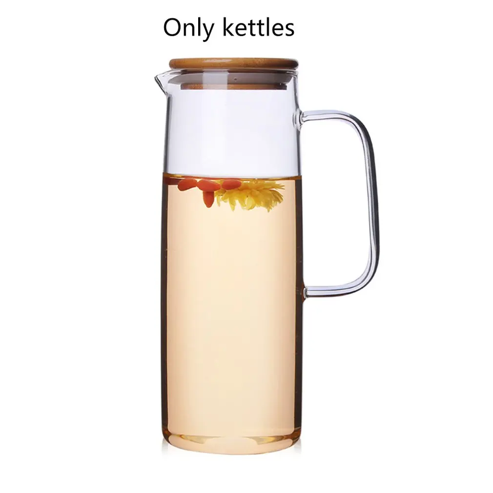 Фото Heat-resistant Glass Jug Straight Body Pot Cold Water Cup Teapot Boiling Bamboo Cover Bottle | Дом и сад