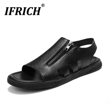 Popular 2020 Beach Sandals Man Brand Fashion Men Zipper Sandals Black White Leather Sandals For Mens Summer Men Flats Shoes
Popular 2020 Beach Sandals Man Brand Fashion Men Zipper Sandals Black White Leather Sandals For Mens Summer Men Flats Shoes