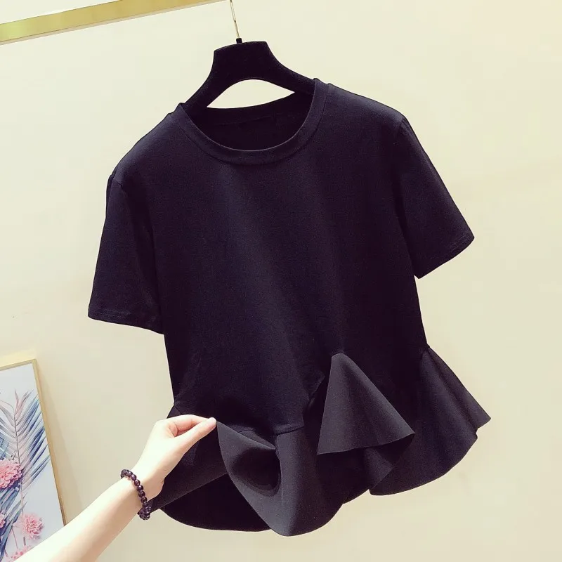 2020 Spring Summer New Fashion Korean-Style Short-Sleeve T-shirt Loose-Fit Ruffle Hem Shirt Black Tshirt Female Student Tee Top
2020 Spring Summer New Fashion Korean-Style Short-Sleeve T-shirt Loose-Fit Ruffle Hem Shirt Black Tshirt Female Student Tee Top