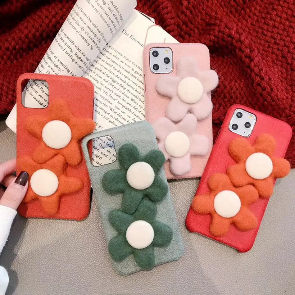 Soft Flower Case for IPhone 11 Pro Max Christmas Cute Fuzzy Cover XR X XS 6S 7 8 Plus Plush Warm |