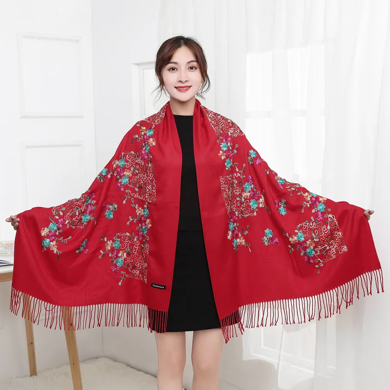 

Luxury Brand Scarf Thick Winter Women Scarf Warm Cashmere Plum Embroidery Tassel Shawl Wrap Blanket Hijab Lady Scarf Pashmina