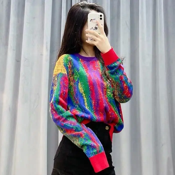 New style rainbow style Pullover Sweater autumn winter gradient knitted long sleeve top for women
New style rainbow style Pullover Sweater autumn winter gradient knitted long sleeve top for women