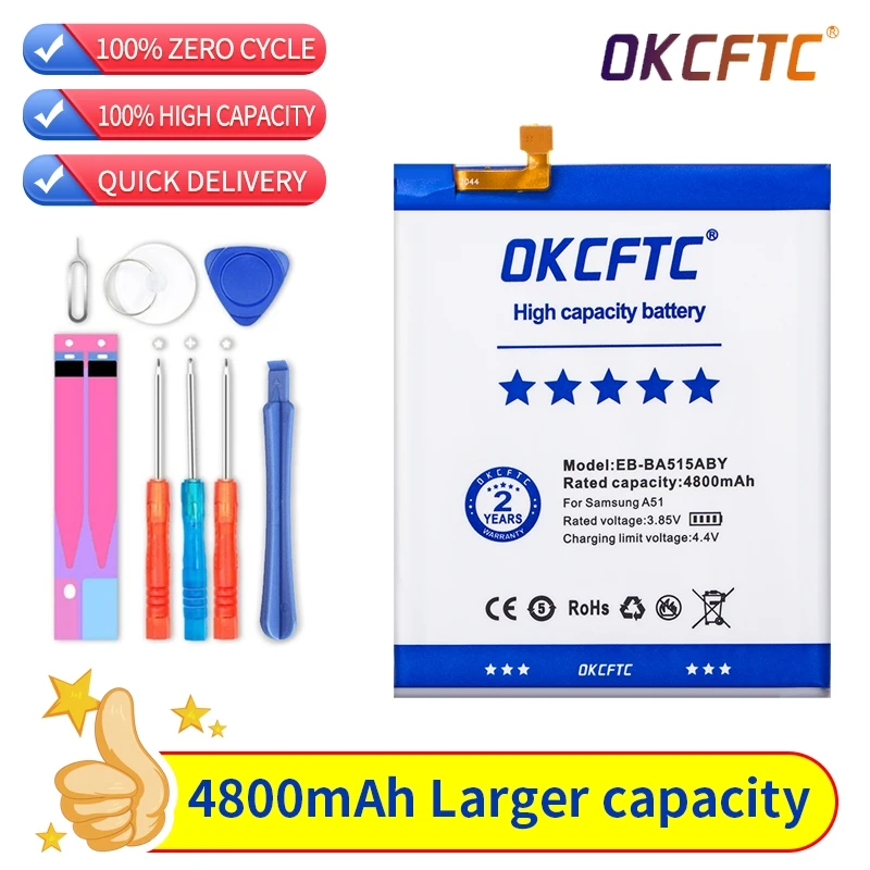 OKCFTC EB-BA515ABY 4800mAh Top Capacity Battery for Samsung Galaxy A51 SM-A515 Smart Phone Batteries
OKCFTC EB-BA515ABY 4800mAh Top Capacity Battery for Samsung Galaxy A51 SM-A515 Smart Phone Batteries