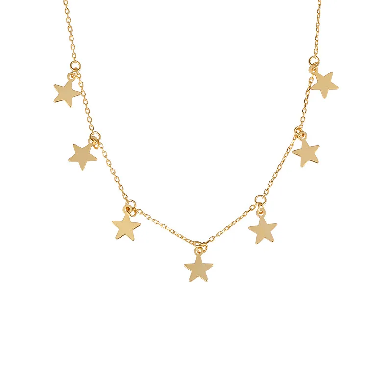 Фото 18K Gold 100% Authentic 925 Sterling silver Smooth Star Pendant statement Station Necklace Jewelry TLX2230 | Украшения и