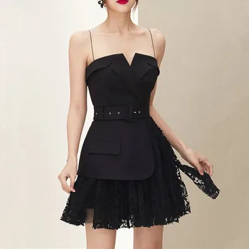 Women's Dress Black Sling Dress Female Summer New V-neck Sexy Waist Lace Trimmed Suit Temperament A-line Dress Prom Party Dress
Women's Dress Black Sling Dress Female Summer New V-neck Sexy Waist Lace Trimmed Suit Temperament A-line Dress Prom Party Dress