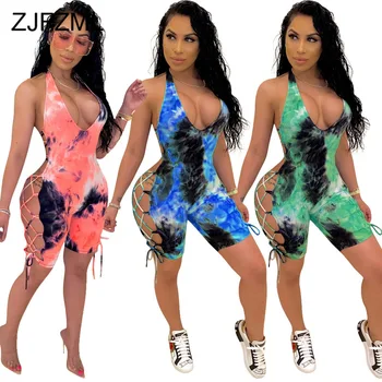 Tie Dye Print Summer Beach Bodysuit For Women Deep V Neck Sleeveless Skinny Overall Casual Side Lace Up Backless Short Playsuit
Tie Dye Print Summer Beach Bodysuit For Women Deep V Neck Sleeveless Skinny Overall Casual Side Lace Up Backless Short Playsuit