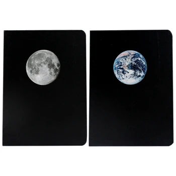 

2 Pcs Planet Diary A5 Creative DIY Blank Black Inner Page Sketchbook Diary for Graffiti Notebook Journal-Moon & Earth