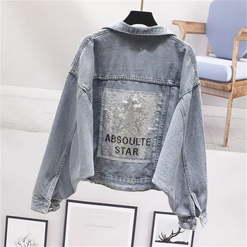 Women 2020 New Sequins Star Denim jacket Spring Autumn Short Plus size Washed Harajuku casual Jean jacket Female Chaqueta mujer 
Women 2020 New Sequins Star Denim jacket Spring Autumn Short Plus size Washed Harajuku casual Jean jacket Female Chaqueta mujer
