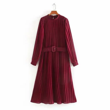 2020 spring women's new temperament was thin pleated chiffon stand-up collar long sleeve with belt dress small pleated midi dres
2020 spring women's new temperament was thin pleated chiffon stand-up collar long sleeve with belt dress small pleated midi dres