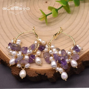 GLSEEVO Freshwater Pearl Hoop Earrings Wedding Purple Stone Earrings Couple Korean Popular Jewelry Pendientes GE0992B
GLSEEVO Freshwater Pearl Hoop Earrings Wedding Purple Stone Earrings Couple Korean Popular Jewelry Pendientes GE0992B