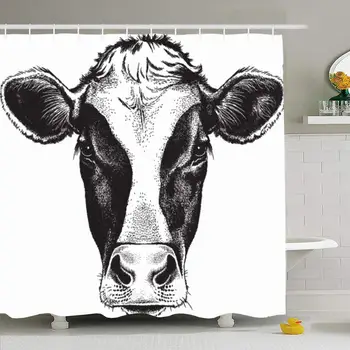 Shower Curtain Set with Hooks 60x72 Cow Deli Black White Sketch Friesian Free Cows Face Animals Drawing Wildlife Vintage Food On 
Shower Curtain Set with Hooks 60x72 Cow Deli Black White Sketch Friesian Free Cows Face Animals Drawing Wildlife Vintage Food On