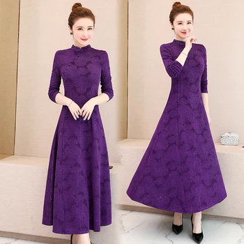 

2020 aodai women cheongsam floral embroidery improved qipao full length chinese style dresses oriental bride wedding dress