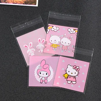 

500PCS Cute Cartoon Pink Cookie Cellophane Bags Birthday Plastic Biscuit Bags Candy Packing Self Adhesive Bags OPP Bag 7x7cm