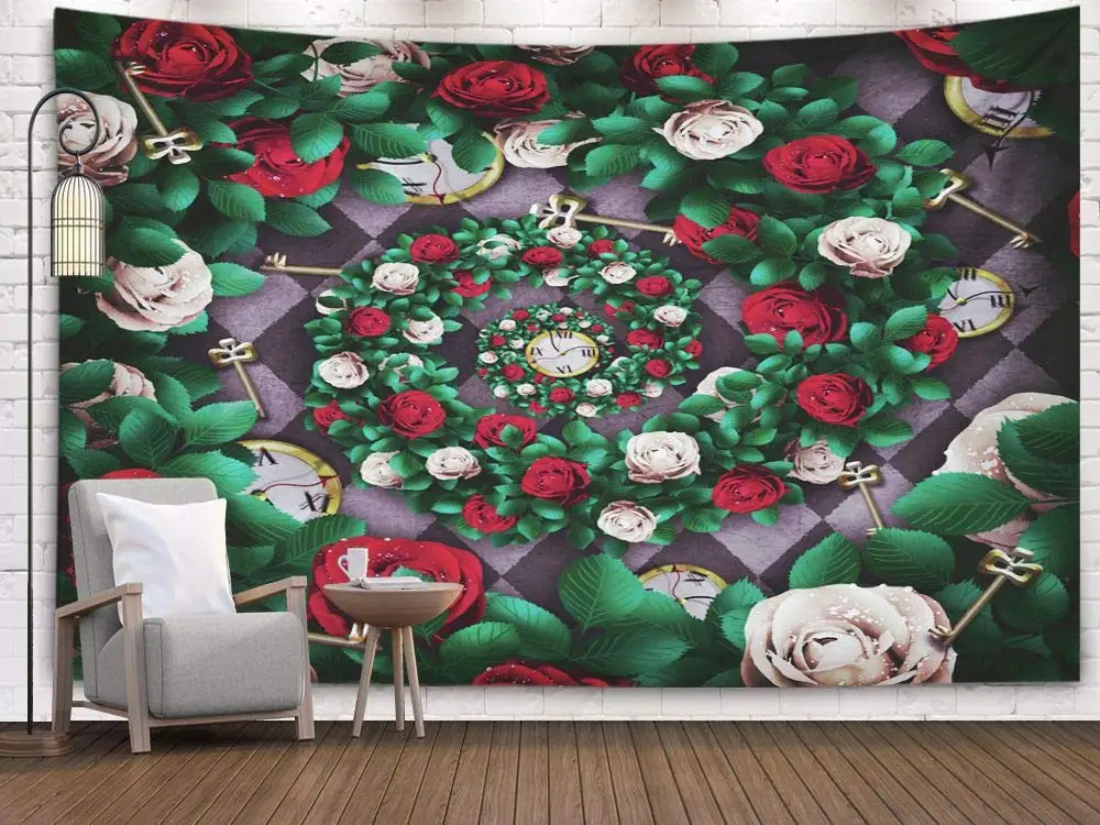 Hanging Wall Tapestry for Living Room Dorm in Wonderland Red Roses and White on Chess Background
Hanging Wall Tapestry for Living Room Dorm in Wonderland Red Roses and White on Chess Background