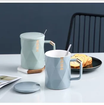 Nordic Creative Diamond-shaped Ceramic Cup Simple Coffee Mug with Lid Spoon Large Capacity Breakfast Milk Cups Office Water Mugs
Nordic Creative Diamond-shaped Ceramic Cup Simple Coffee Mug with Lid Spoon Large Capacity Breakfast Milk Cups Office Water Mugs