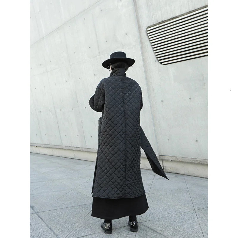 [EAM] черный большой размер длинное пальто с хлопковой подкладкой длинным рукавом