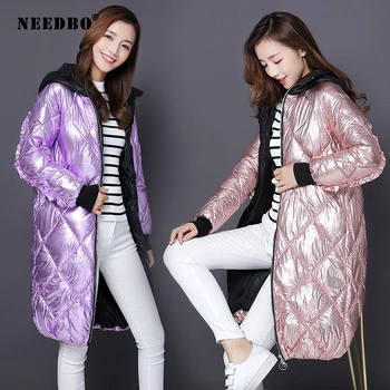 

Light Winter Jacket Women Long Parka with Hood Warm Thicken Ladies Puffer Coat Glossy Parkas Mujer Casaco Jacket Coat Outwear