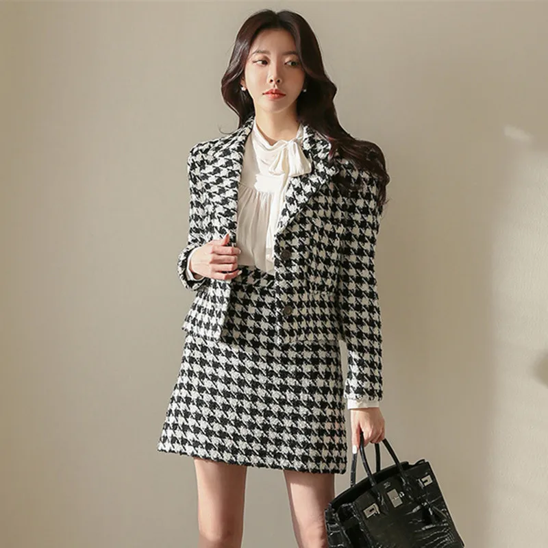 Autumn Winter Runway Women Clothes Houndstooth Plaid Tweed Two Piece Set Long Sleeve Jacket Suit Coat & Wool Skirt Suits 2020
Autumn Winter Runway Women Clothes Houndstooth Plaid Tweed Two Piece Set Long Sleeve Jacket Suit Coat & Wool Skirt Suits 2020