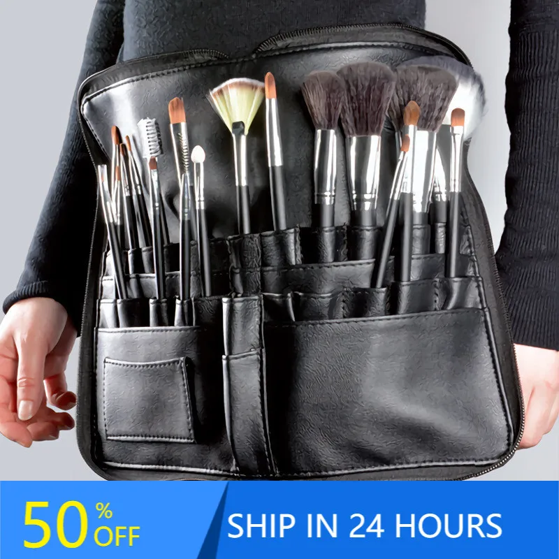 Multi-function Portable PU Cosmetic Bag Large Capacity Makeup Brush With Zipper Belt For Professional Artist 25# | Красота и здоровье