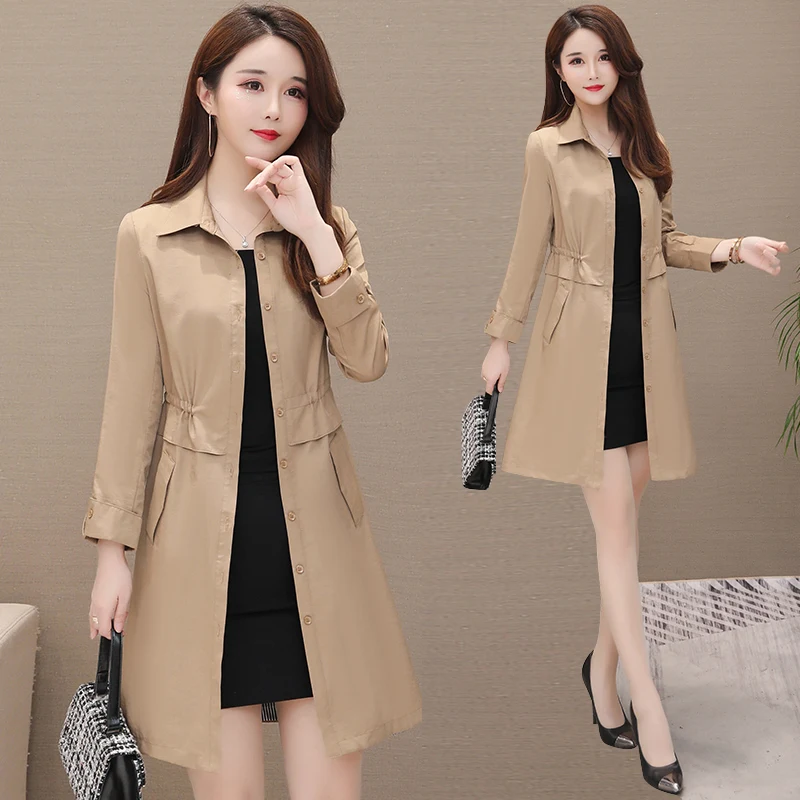 Windbreaker women's mid-length spring and autumn new POLO collar solid color Korean version of the slim waist large size was th
Windbreaker women's mid-length spring and autumn new POLO collar solid color Korean version of the slim waist large size was th