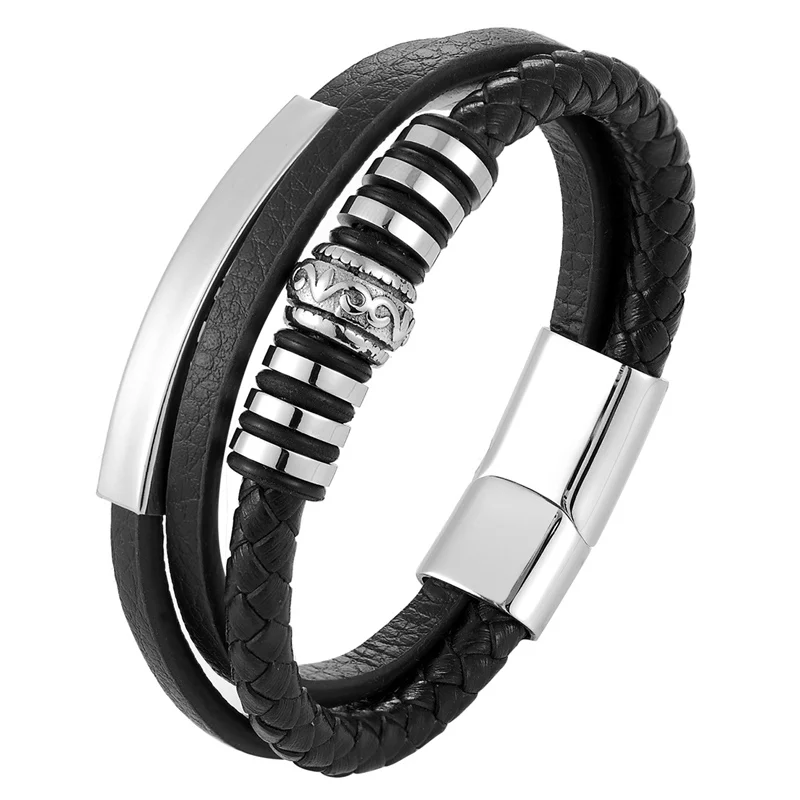 Многослойный кожаный кольцеобразный браслет Для Мужчин Магнитный-браслет с