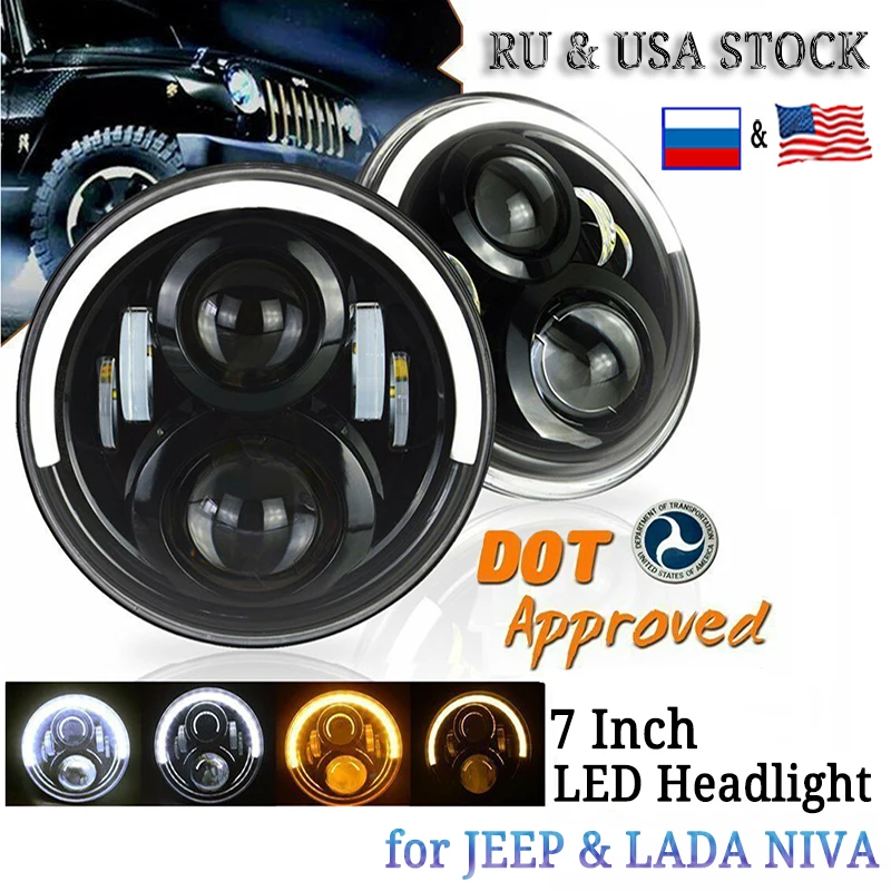 7Inch Angel eyes Led Headlight with Top Half Halo and Turn Signal Headlamp For Jeep Wrangler JK TJ LJ LADA NIVA UAZ
7Inch Angel eyes Led Headlight with Top Half Halo and Turn Signal Headlamp For Jeep Wrangler JK TJ LJ LADA NIVA UAZ