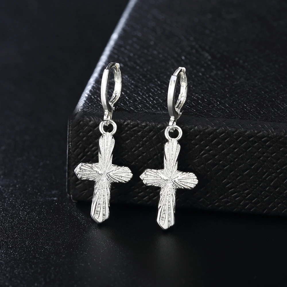 Оптовая продажа красивые женские Серьги серебряного цвета с крестом и крючком