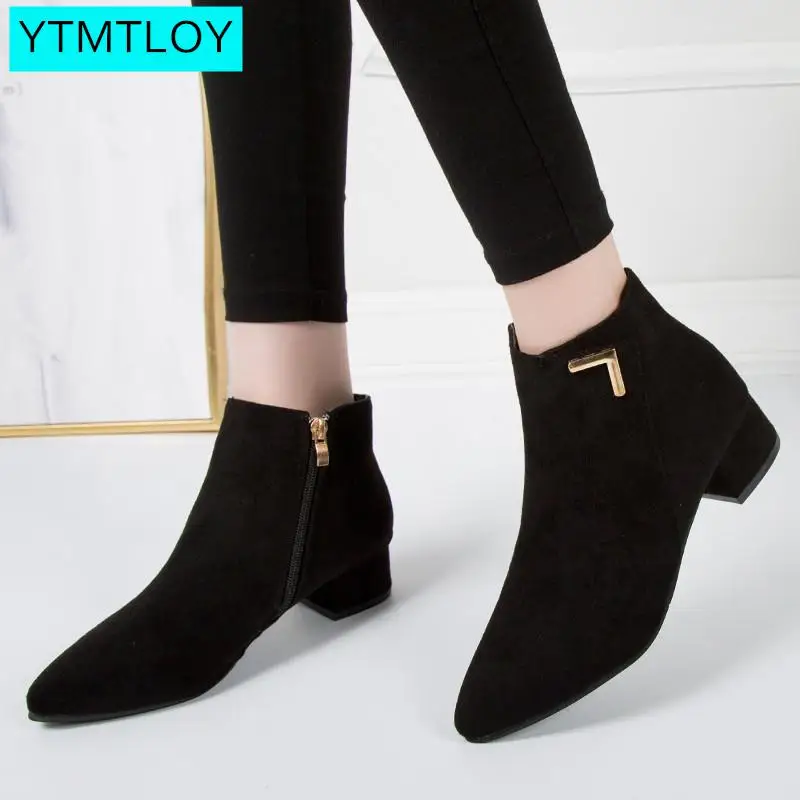 Women Boots Flock Ankle Boots Autumn and winter Women Boots Ladies Party Western Boots Zip Leather Boots Fashion Boots