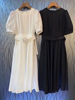 2020 Spring and Summer New Women's round Neck Back Buttoned Decorative Buckle Waist Hugging Short Sleeve Solid Color Dress 528
2020 Spring and Summer New Women's round Neck Back Buttoned Decorative Buckle Waist Hugging Short Sleeve Solid Color Dress 528