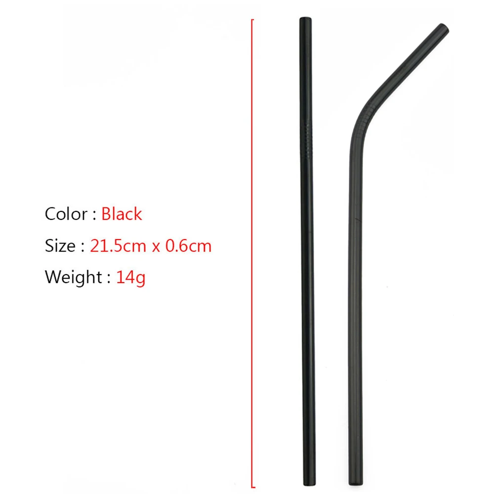 Description Picture 2 of item8Pcs Reusable Straw Set Rainbow Black Drinking Straw High Quality 304 Stainless Steel Metal Straw with Cleaner Brush Wholesale