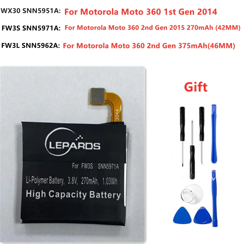 Новый оригинальный аккумулятор WX30 SNN5951A для Motorola moto 360 1st-Gen 2nd 46 мм FW3L SNN5962A 42 FW3S SNN5971A