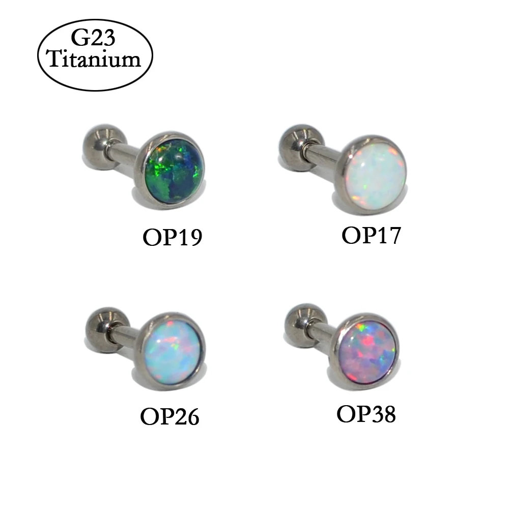 

1 Piece G23 Titanium With Opal Stone Flat CZ Gem Ear Tragus Cartilage Helix Earring Fashion Body Piercing Jewelry 16G