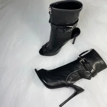 Fashion Black Leather Zipper Ankle Bootie Peep Toe Buckle Strap Cut-out Stiletto Heels Short Boot Punk Style Party Dress Shoes
Fashion Black Leather Zipper Ankle Bootie Peep Toe Buckle Strap Cut-out Stiletto Heels Short Boot Punk Style Party Dress Shoes